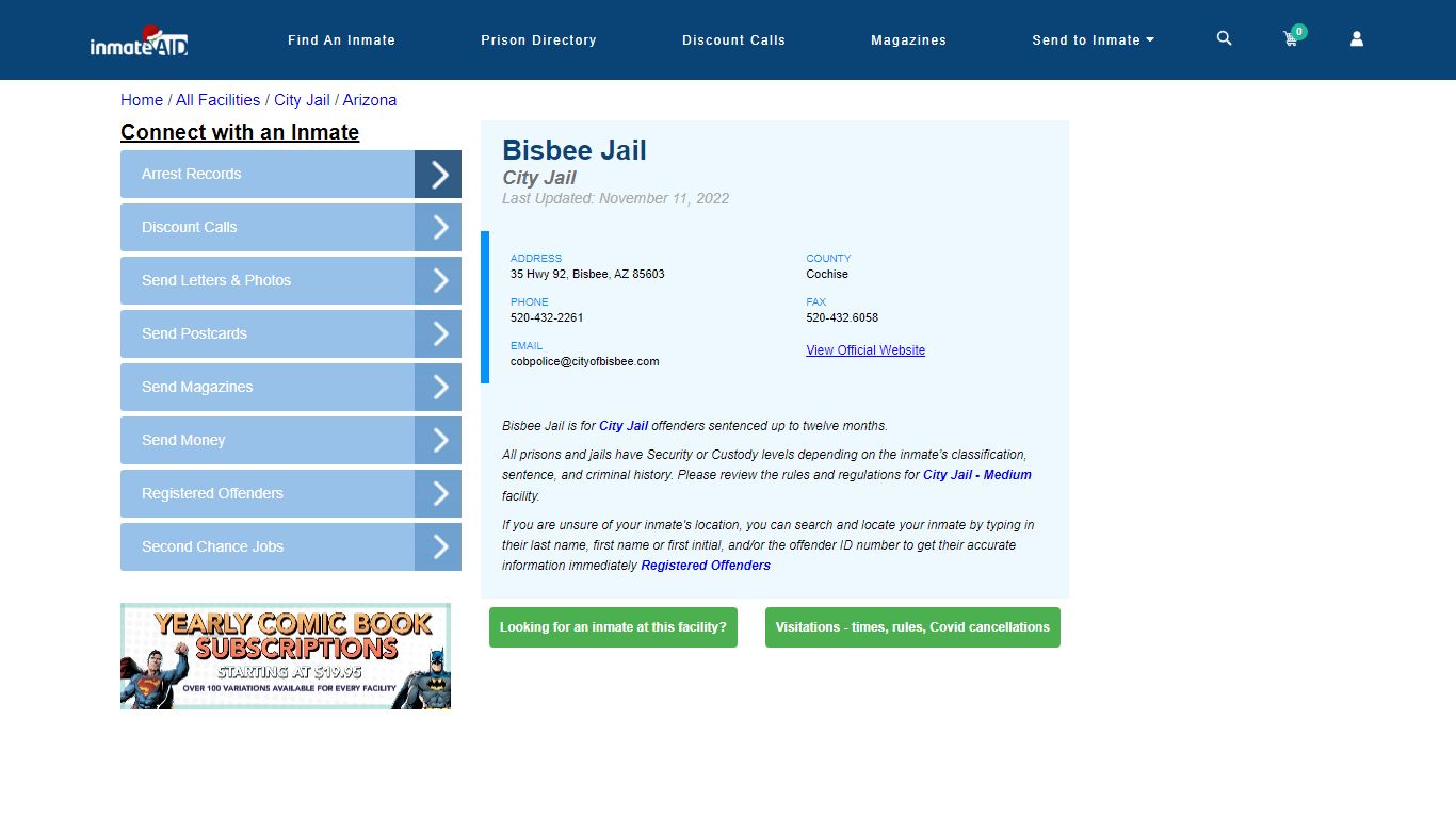 Bisbee Jail | Inmate Locator